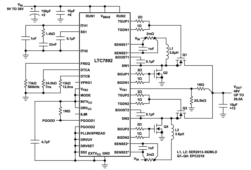 Application Circuit Diagram - Analog Devices Inc. LTC7892 2-Phase Boost Controller